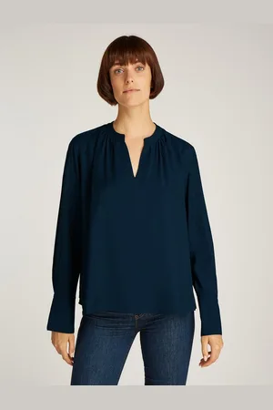 Tommy Hilfiger Langarmbluse SOFT VIS V NECK LS BLOUSE mit Raffungen