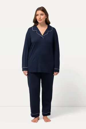 Ulla Popken Pyjama Pyjama Zierpaspeln V-Ausschnitt Langarm - Verkäufer: Popken Fashion Group