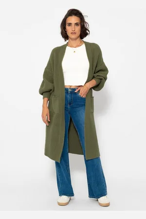 SASSYCLASSY Cardigan Oversize Strickjacke Damen lang mit Taschen Winter Maxi Cardigan aus Grobstrick Elegant Schwarz Beige Grau Khaki - Verkäufer: