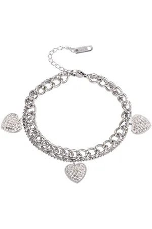 Karma Edelstahlarmband Herzen Edelstahl Damen modern Damenarmband Silber od. Rosé (Mehrreihig goldene Kette Geschenk), Herzarmband Schmucksteine Armschmuck Frauen - Verkäufer: Sanixa