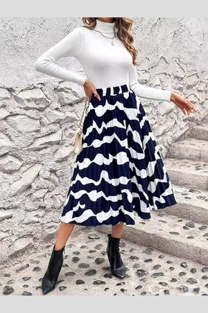 DEBAIJIA Midirock Damen Röcke Sommer Vintage-bedruckte A-Linie mit hoher Taille - Verkäufer: Paciea UG