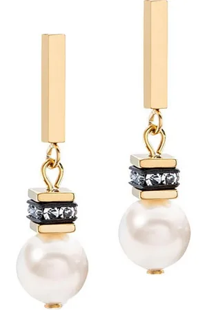 COEUR DE LION Paar Ohrstecker Schmuck Edelstahl GeoCUBE® Iconic Pearl Mix Würfelkette, 4081/21-1416, Made in Germany - mit Strassstein - mit Swarovski® Perle