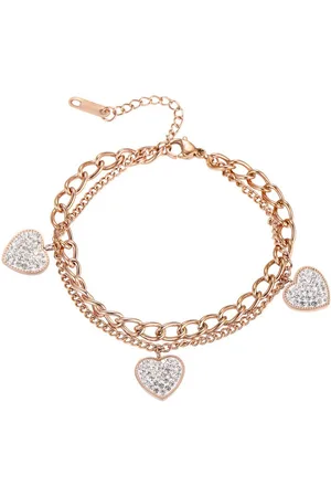 Karma Edelstahlarmband Herzen Edelstahl Damen modern Damenarmband Silber od. Rosé (Mehrreihig goldene Kette Geschenk), Herzarmband Schmucksteine Armschmuck Frauen - Verkäufer: Sanixa
