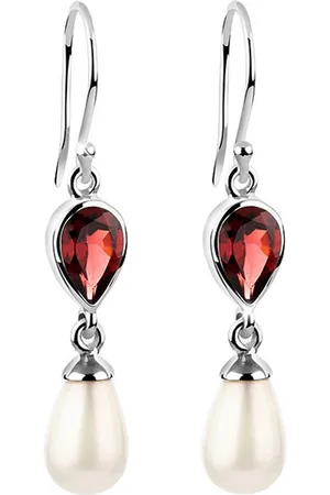 Elli Paar Ohrhänger Schmuck Geschenk Silber 925 Ohrringe, 222348-050, mit Granat - mit Muschelkernperle (synth)