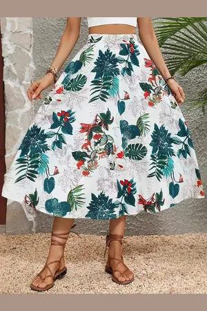 DEBAIJIA Midirock Damen Röcke Sommer Vintage-bedruckte A-Linie mit hoher Taille - Verkäufer: Paciea UG