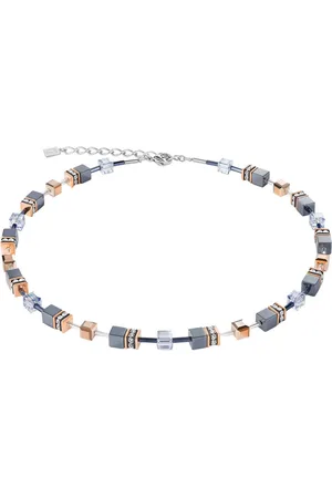 COEUR DE LION Collier Schmuck Geschenk Edelstahl GeoCUBE® Würfelkette, 4015/10-0730, Made in Germany - mit Hämatit, Swarovski® Kristall, Strassstein