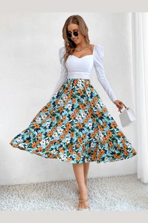 DEBAIJIA Midirock Damen Röcke Sommer Vintage-bedruckte A-Linie mit hoher Taille - Verkäufer: Paciea UG