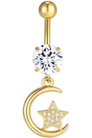 Karisma Bauchnabelpiercing Bananabell Anhänger Gold Edelstahl 316L Mond Stern Zirkonia HB374 - Verkäufer: Schmuck