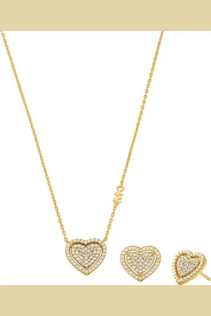 Michael Kors Ohrring und Ketten Set Schmuckset Mulitpack Silber 925 Premium Kors Love Herz, MKC1756CZSET (Set, 3-tlg), mit Zirkonia (synth)