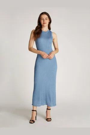 Tommy Hilfiger Strickkleid RAYON CABLE LONG FLARED DRESS NS mit Zopfmuster