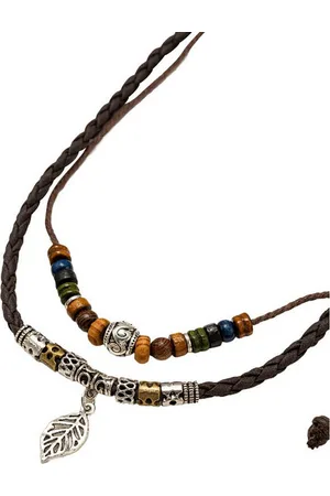 Firetti Kette mit Anhänger Schmuck Geschenk Edelstahl Baumwolle Holz Halsschmuck Halskette Blatt, Made in Germany