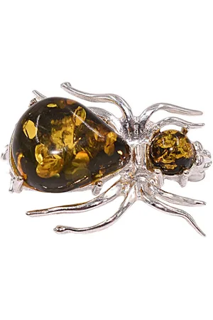 Firetti Brosche Schmuck Geschenk Silber 925 Ansteckschmuck Spinne, Made in Germany - mit Bernstein