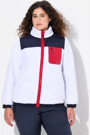 Ulla Popken Sweatjacke Teddyfleece-Jacke Patches Stehkragen 2-Wege-Zipper - Verkäufer: Popken Fashion Group