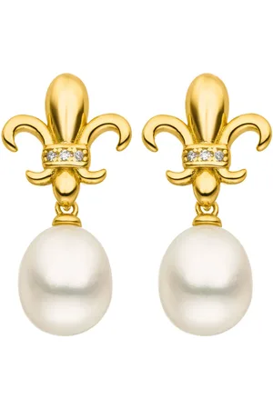ADRIANA Paar Ohrstecker Schmuck Geschenk Silber 925 Ohrringe Fleur-de-lis Lilie Ravello, R27, Made in Germany - mit Zirkonia (synth) - mit Süßwasserzuchtperle