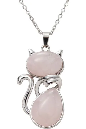 Firetti Kette mit Anhänger Schmuck Geschenk Edelstahl Halsschmuck Halskette Ankerkette Katze, Made in Germany - mit Rosenquarz