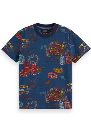 Scotch&Soda T-Shirt T-Shirt Dunkelblau mit Allover Artwork Print Relaxed Fit - Verkäufer: coolkids-store