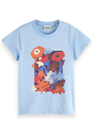 Scotch&Soda T-Shirt T-Shirt Pazifik Blau mit Blumen-Print, Relaxed Fit - Verkäufer: coolkids-store