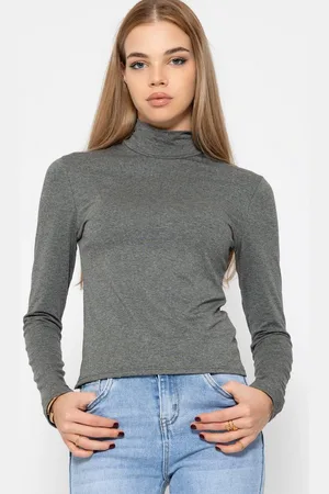SASSYCLASSY Langarmshirt Langarmshirt Damen mit Rollkragen Elegant Figurbetontes Rundhalsausschnitt Shirt Braun Schwarz Weiß - Verkäufer: