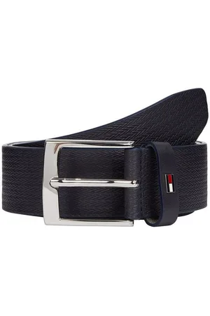 Tommy Hilfiger Ledergürtel ADAN HERRINGBONE 3.5 Einfachdornschließe, Metallpatch