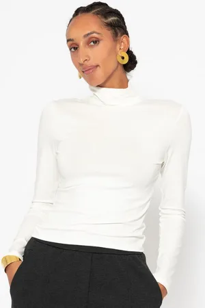 SASSYCLASSY Langarmshirt Langarmshirt Damen mit Rollkragen Elegant Figurbetontes Rundhalsausschnitt Shirt Braun Schwarz Weiß Grau - Verkäufer: