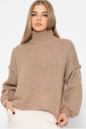 SASSYCLASSY Strickpullover Rollkragenpullover Damen mit Ziernähten Elegant Lockerer Strickpullover mit hohem Rippkragen und Außennähten Details - Verkäufer: