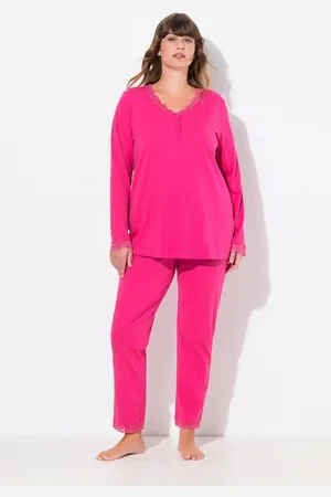 Ulla Popken Pyjama Pyjama Spitze Knöpfe V-Ausschnitt Langarm - Verkäufer: Popken Fashion Group