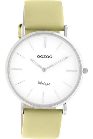 Oozoo Quarzuhr Damen Armbanduhr Vintage Series, (Analoguhr), Damenuhr rund, groß (ca. 40mm), Lederarmband sand, gelbgrün, Fashion - Verkäufer: Fit4Style Silberschmuck - IMPPAC