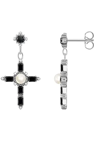 Thomas Sabo Paar Ohrhänger Cross Romance, Kreuz, H2312-167-11, H2312-167-14, mit Zirkonia (synth) - mit Süßwasserzuchtperle