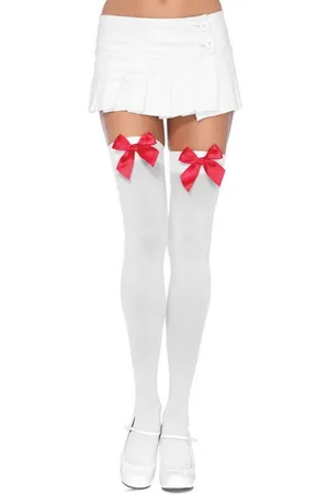 Leg Avenue Overknees Halterlose Strümpfe mit Schleife -rot Unverzichtbares Accessoire für Damen, vielseitig kombinierbares Kost - Verkäufer: MASKWORLD