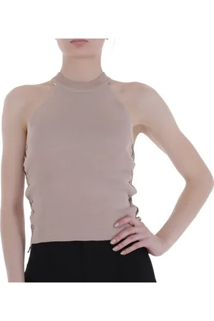 Ital-Design Tanktop Damen Freizeit (80171095) Cold Shoulder Stretch Top in Beige - Verkäufer:
