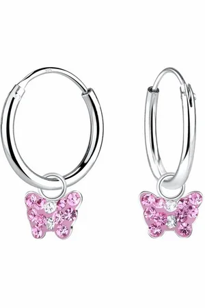 ALEXANDER YORK Paar Creolen Charm-Ohrringe SCHMETTERLING mit Kristallen pink, 2-tlg., 925 Sterling Silber - Verkäufer: