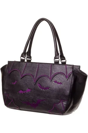 Banned Retro Handtasche Bats Lila, Bestickte Fledermäuse Gothic Shopper - Verkäufer: Schompi Trading e.K.
