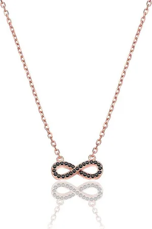 Karisma Kette mit Anhänger Damen Silber 925 Anhänger Unendlichkeit Zrikonia Collier, Kette mit Verlängerung 5cm - Roségold Schwarze Steine - Verkäufer: Schmuck