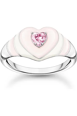 Thomas Sabo Fingerring Herz mit pinkem Stein, TR2435-041-9-52,54,56,58, mit Zirkonia (synth)