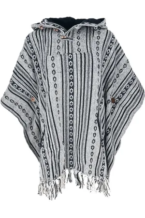 GURU-SHOP Langjacke Cape, Ethno Poncho, Andenponcho - grau/schwarz alternative Bekleidung - Verkäufer: