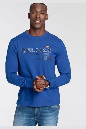 DELMAO Langarmshirt schmale Passform, bedruckt, Rundhalsausschnitt, aus Baumwolle