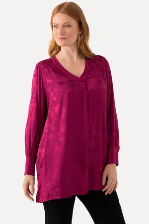 Ulla Popken Satinbluse Bluse florales Jacquardmuster V-Ausschnitt Langarm - Verkäufer: Popken Fashion Group