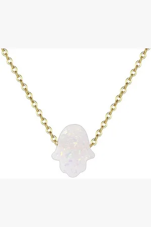 Karisma Kette mit Anhänger Damen Edelstahl Gold Collier Anhänger Kette -, Halskette Opal Fatimas Hand Hamsa - YLK105 - Weiss Opa - Verkäufer: Schmuck