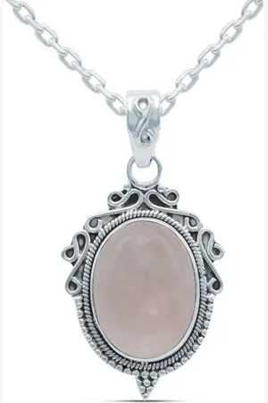 mantraroma Kette mit Anhänger BUNDERAN aus 925 Silber mit Rosenquarz (Kettenanhänger uns Kette), 925 Sterling Silber Ketten mit Kettenanhänger für Damen - Verkäufer: