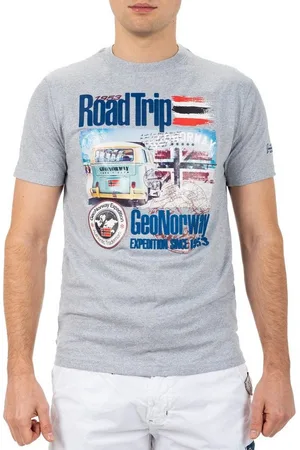 Geographical Norway T-Shirt Casual Kurzarm Shirt bajiami Men Blended Grey L mit auffälligen Prints - Verkäufer: bans24