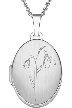 Amoonic Amulett Medaillon Oval Gravur Geburtsblume zum Öffnen für Bilder Silber 925 (inkl. Schmucktäschchen), Anhänger aufklappbar befüllbar Foto Gravur Geburtsblume Januar - Verkäufer: