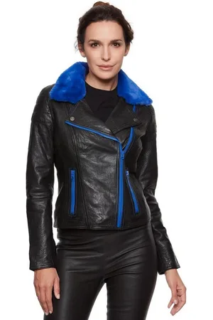Jilani Lederjacke Alla - Damen Lederjacke Bikerjacke Lammnappa / royalblau - Verkäufer: Lederjacken24