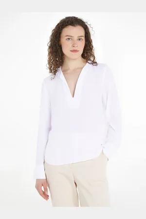 Tommy Hilfiger Langarmbluse VISCOSE CREPE V-NECK BLOUSE in Unifarbe