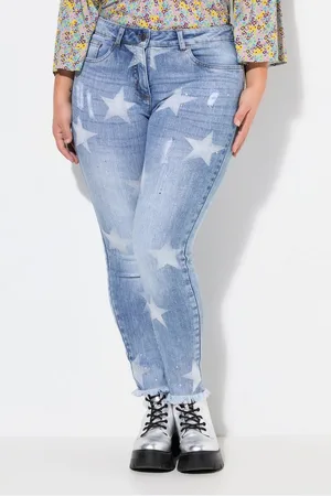 Angel of Style Regular-fit-Jeans Jeans Slim Fit Sterne Glitzersteinchen Fransensaum - Verkäufer: Popken Fashion Group