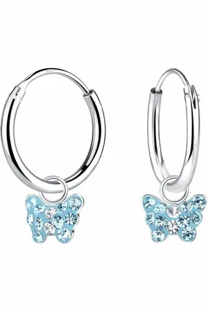 ALEXANDER YORK Paar Creolen Charm-Ohrringe SCHMETTERLING mit Kristallen aqua, 2-tlg., 925 Sterling Silber - Verkäufer: