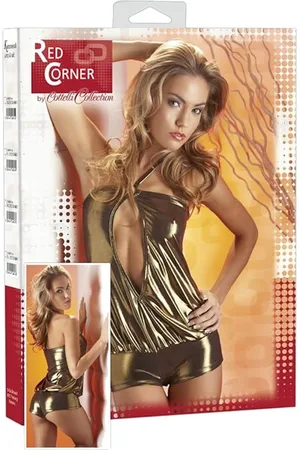 Cottelli Collection Overall Glanz-Overall Jumpsuit kurz Kombination in Gold-Metallic Party Club - Verkäufer: Tomshop24-7