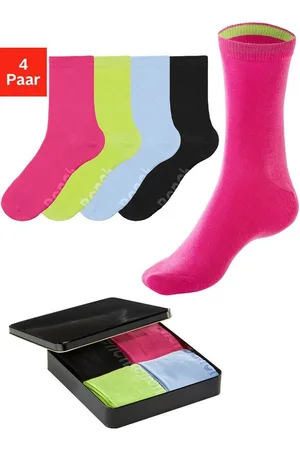 Bench Basicsocken (Dose, 4-Paar) mit farbigen Innenbündchen