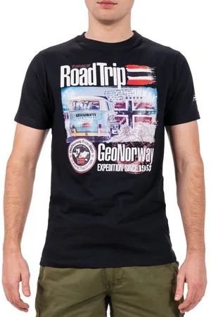 Geographical Norway T-Shirt Casual Kurzarm Shirt bajiami Men Black S mit auffälligen Prints - Verkäufer: bans24