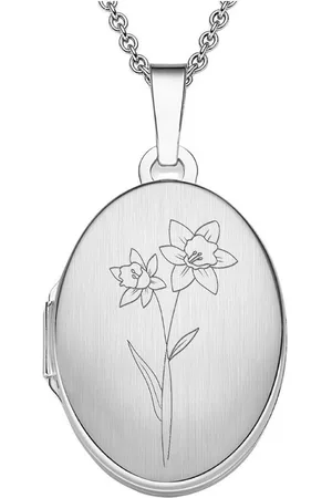 Amoonic Amulett Medaillon Oval Gravur Geburtsblume zum Öffnen für Bilder Silber 925 (inkl. Schmucktäschchen), Anhänger aufklappbar befüllbar Foto Gravur Geburtsblume März - Verkäufer: