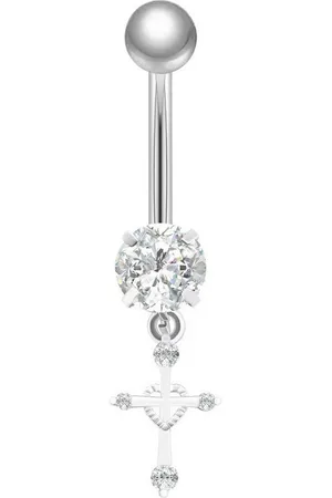 Karisma Bauchnabelpiercing Edelstahl 316L Nabel Stecker Piercing Kreuz Anhänger Zirkonia Weiss - Verkäufer: Schmuck